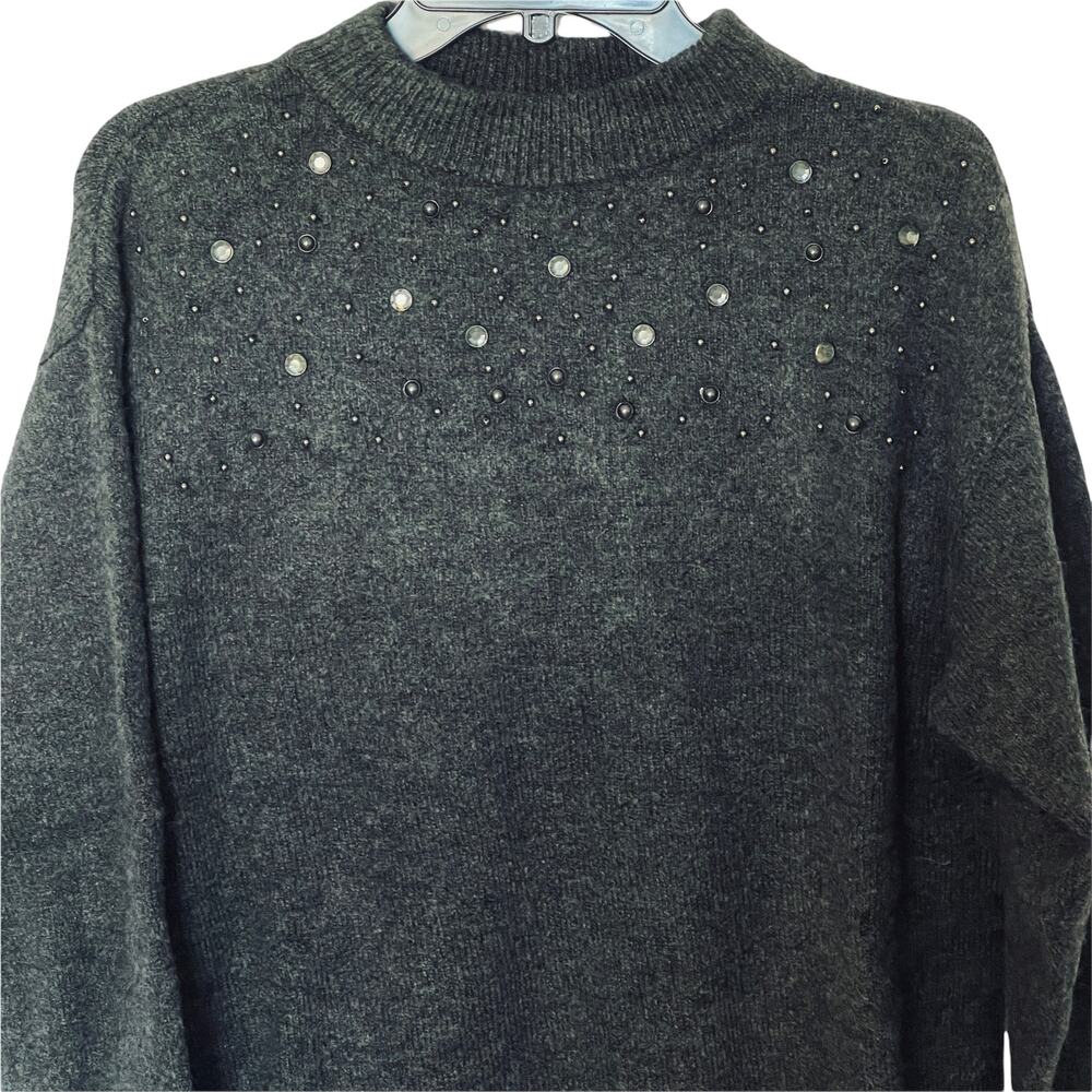 Ava & Viv Dark Heather Pullover Sweater Front Beads Decorations Plus Size 14W - Picture 4 of 7